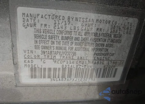 2018 Nissan Sentra S z USA, uszkodzony, nr VIN 3N1AB7APXJY232795